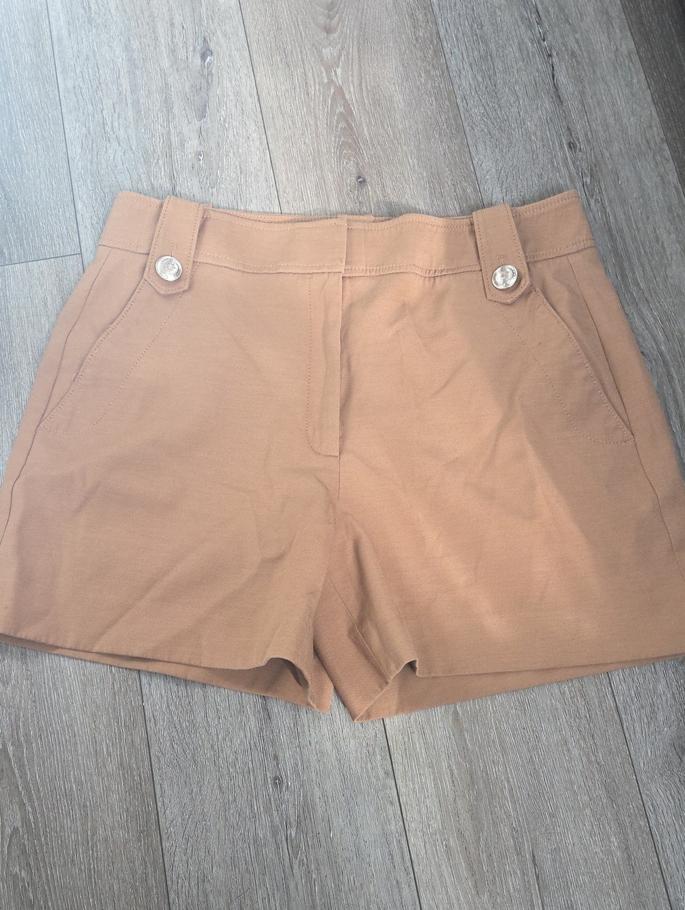 White House Black Market High-Rise Camel Button-Accent Shorts